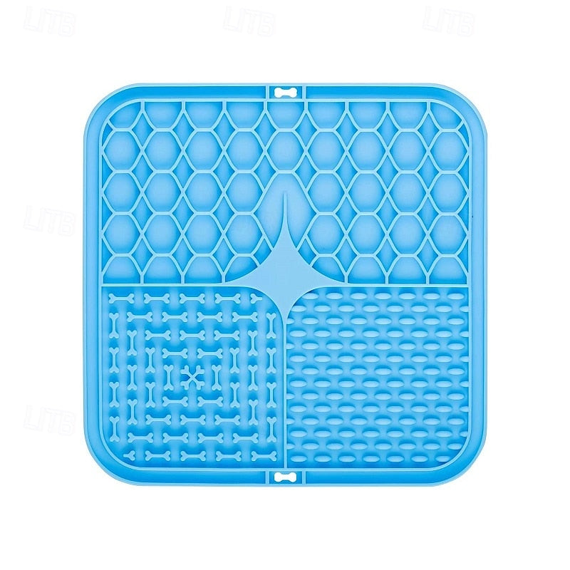 Blue Square Textured Pet Feeding Mat, Small